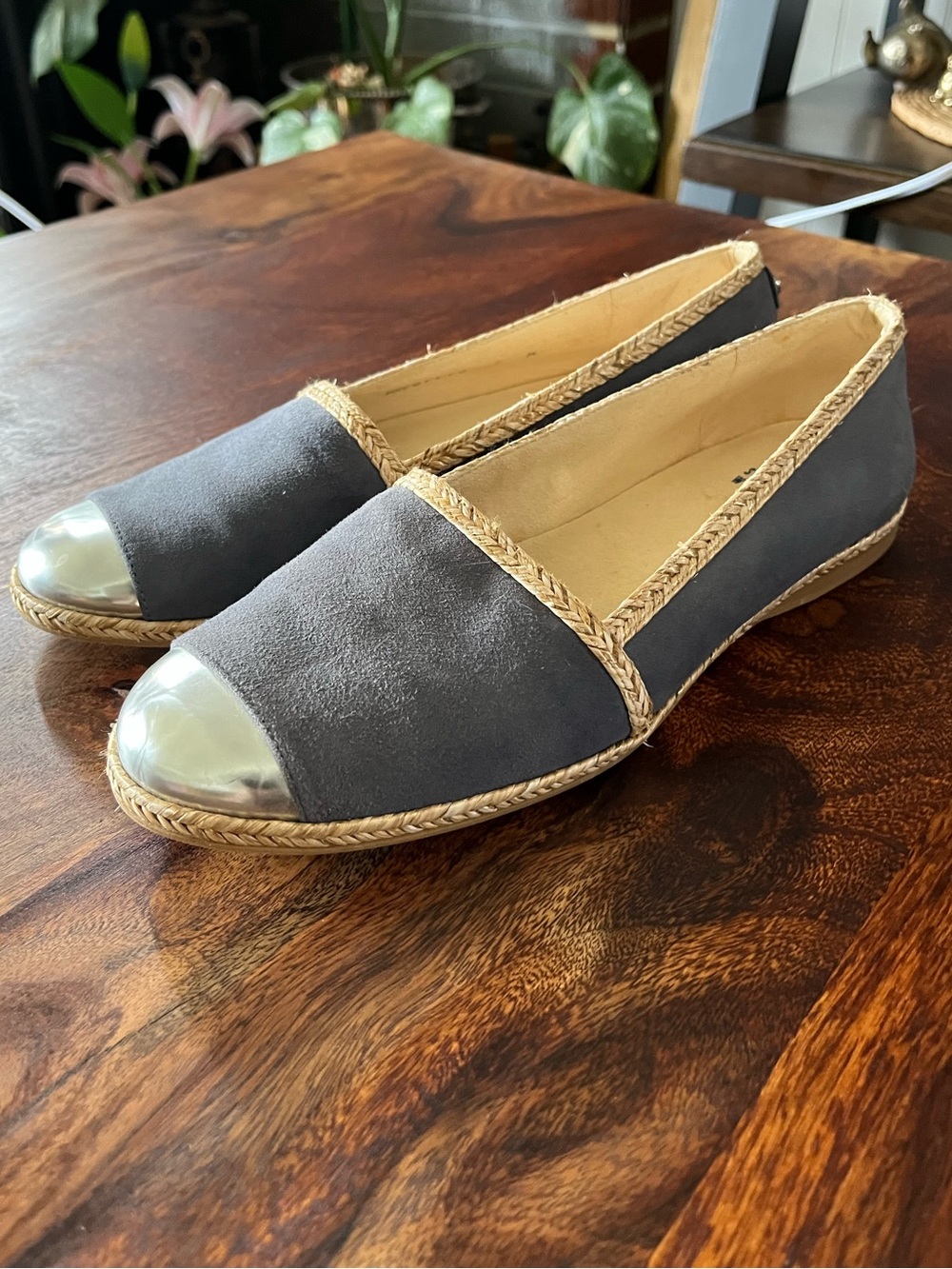 Stuart Weitzman Espadrilles Tipadrille Blue Mirror Cap Toe Suede Slip On RW 8997
